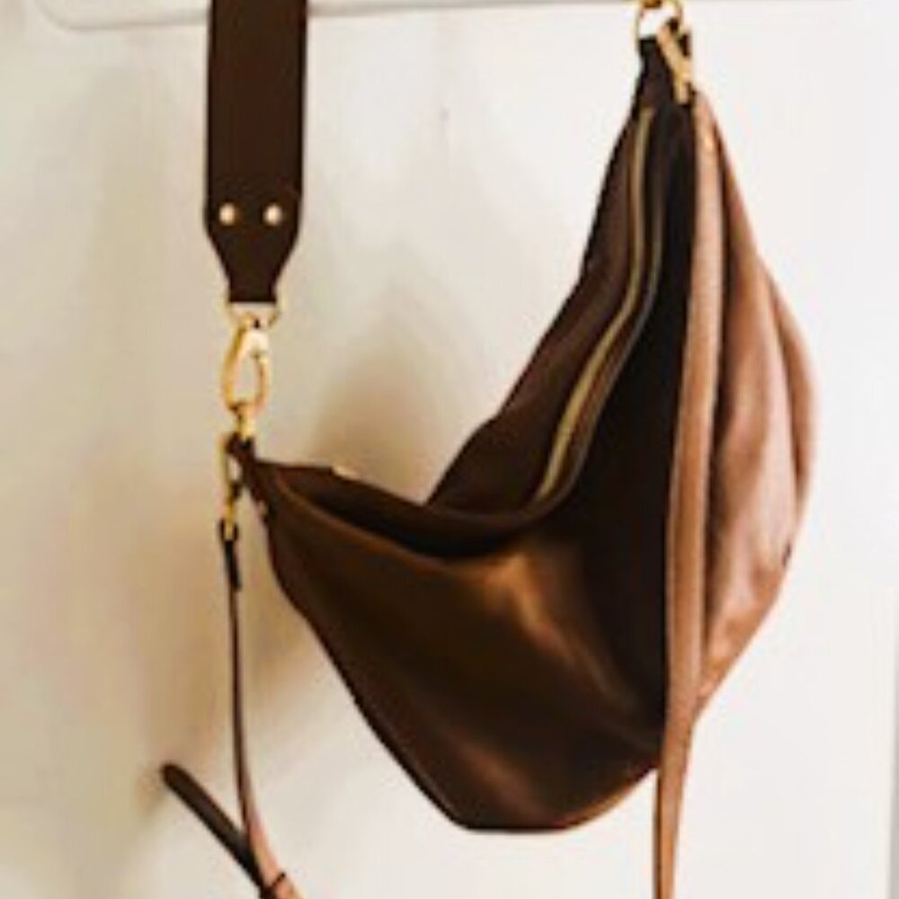 Quince Italian Leather Convertible Crescent Shoulder Bag Cognac - NWOT - Picture 2 of 2